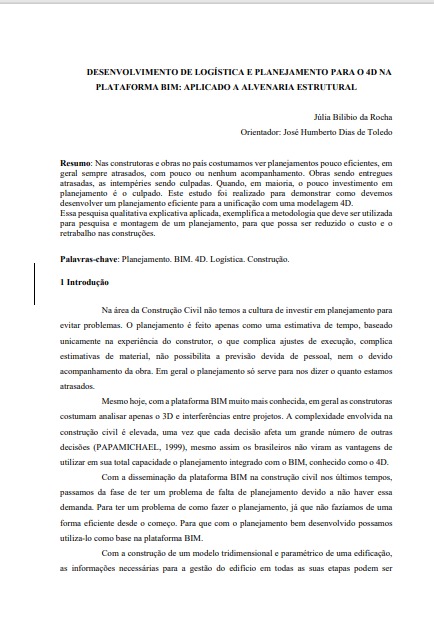 Desenvolvimento de logística e planejamento para o 4D na plataforma BIM: aplicado a alvenaria estrutural