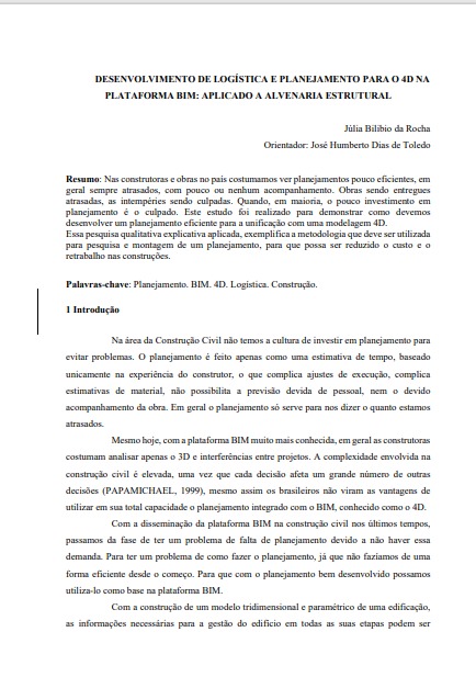 Desenvolvimento de logística e planejamento para o 4D na plataforma BIM: aplicado a alvenaria estrutural