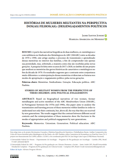 HISTÓRIAS DE MULHERES MILITANTES NA PERSPECTIVA DOS(AS) FILHOS(AS): (DES)ENGAJAMENTOS POLÍTICOS