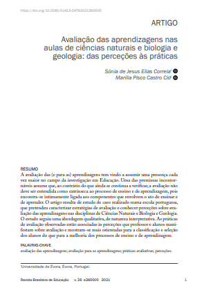 Avaliação das aprendizagens nas aulas de ciências naturais e biologia e geologia: das perceções às práticas