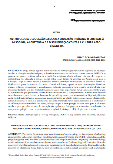 ANTROPOLOGIA E EDUCAÇÃO ESCOLAR: A EDUCAÇÃO INDÍGENA, O COMBATE À MISOGINIA, À LGBTTFOBIA E À DISCRIMINAÇÃO CONTRA A CULTURA AFRO-BRASILEIRA