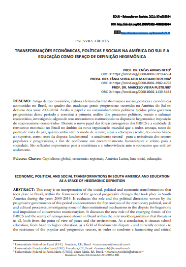 TRANSFORMAÇÕES ECONÔMICAS, POLÍTICAS E SOCIAIS NA AMÉRICA DO SUL E A EDUCAÇÃO COMO ESPAÇO DE DEFINIÇÃO HEGEMÔNICA