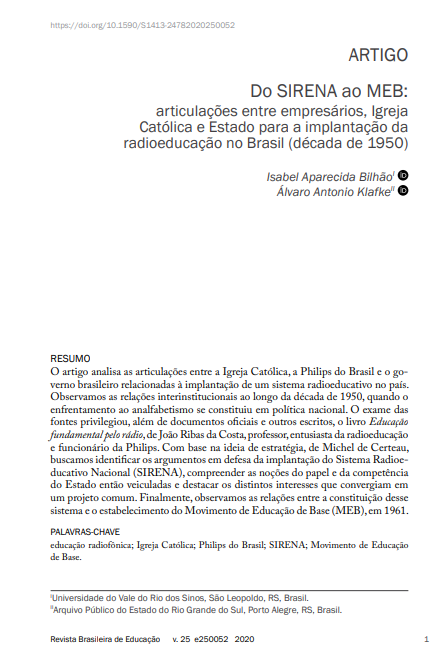 Do SIRENA ao MEB: articulações entre empresários, Igreja Católica e Estado para a implantação da radioeducação no Brasil (década de 1950)