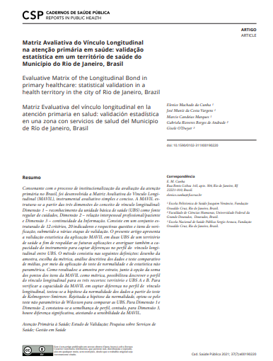 Matriz Avaliativa do Vínculo Longitudinal na atenção primária em saúde: validação estatística em um território de saúde do Município do Rio de Janeiro, Brasil