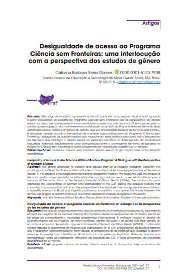 Desigualdade de acesso ao Programa Ciência sem Fronteiras: uma interlocução com a perspectiva dos estudos de gênero