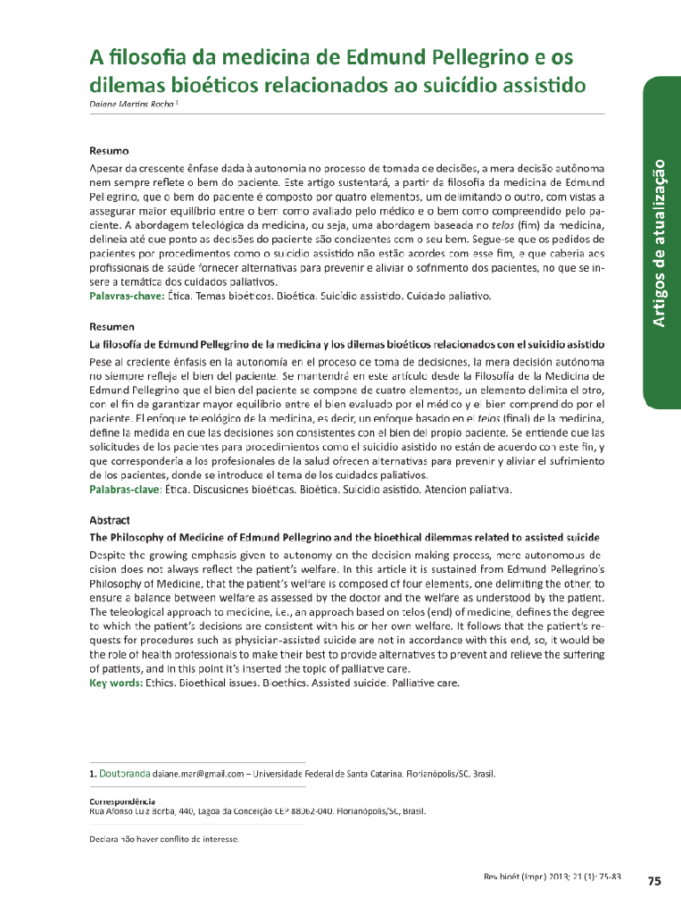 A filosofia da medicina de Edmund Pellegrino e os dilemas bioéticos relacionados ao suicídio assistido