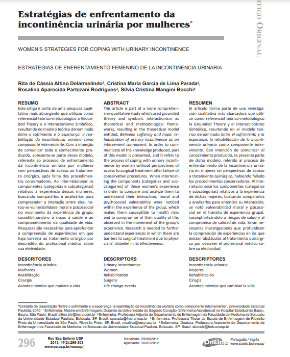Estratégias de enfrentamento da incontinência urinária por mulheres