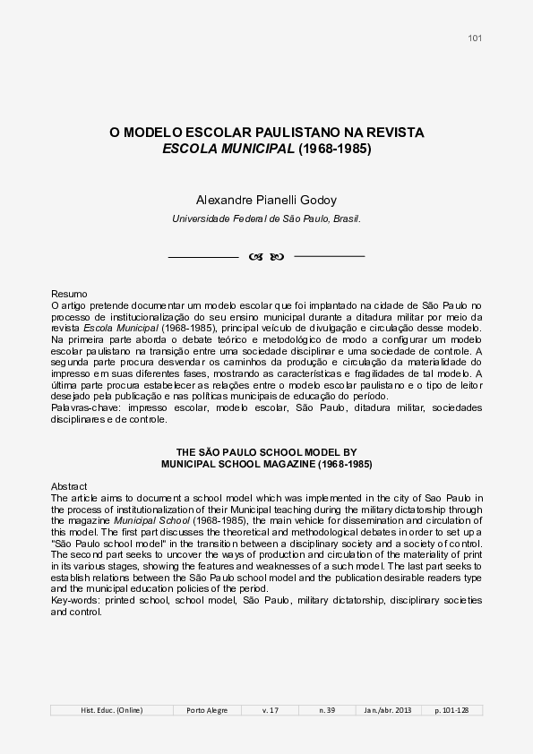O modelo escolar paulistano na Revista Escola Municipal (1968-1985)