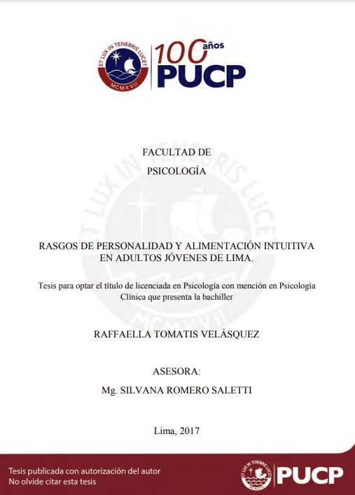 Rasgos de personalidad y alimentación intuitiva en adultos jóvenes de Lima