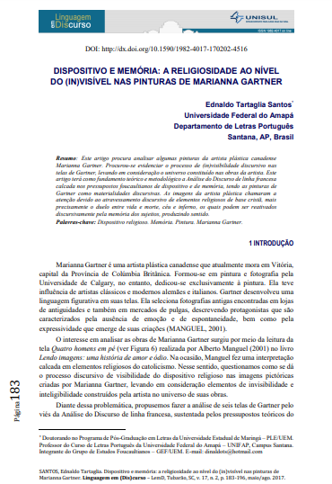 DISPOSITIVO E MEMÓRIA: A RELIGIOSIDADE AO NÍVEL DO (IN)VISÍVEL NAS PINTURAS DE MARIANNA GARTNER