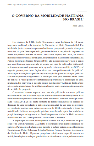 O governo da mobilidade Haitiana no Brasil