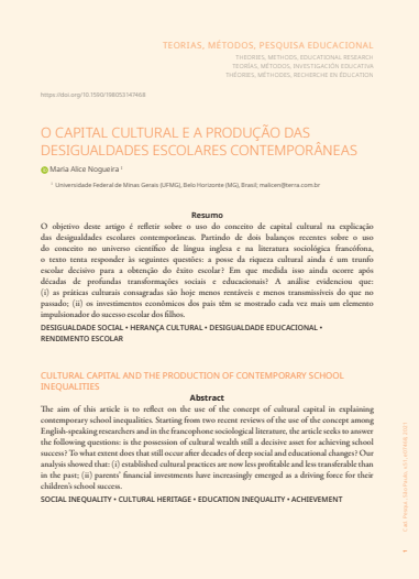 O CAPITAL CULTURAL E A PRODUÇÃO DAS DESIGUALDADES ESCOLARES CONTEMPORÂNEAS