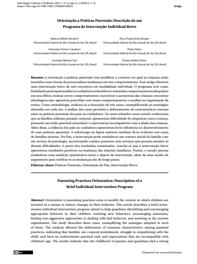 Orientação a Práticas Parentais: Descrição de um Programa de Intervenção Individual Breve