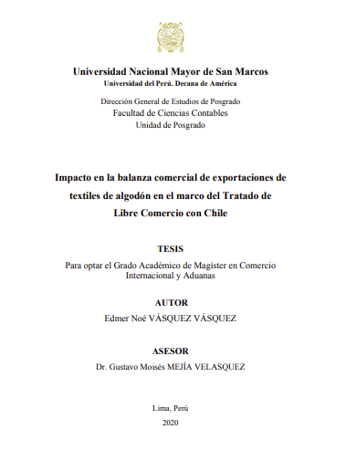 Impacto en la balanza comercial de exportaciones de textiles de algodón en el marco del TLC con Chile