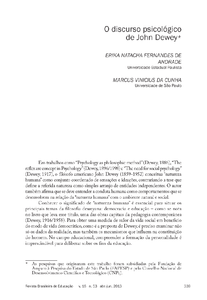 O discurso psicológico de John Dewey