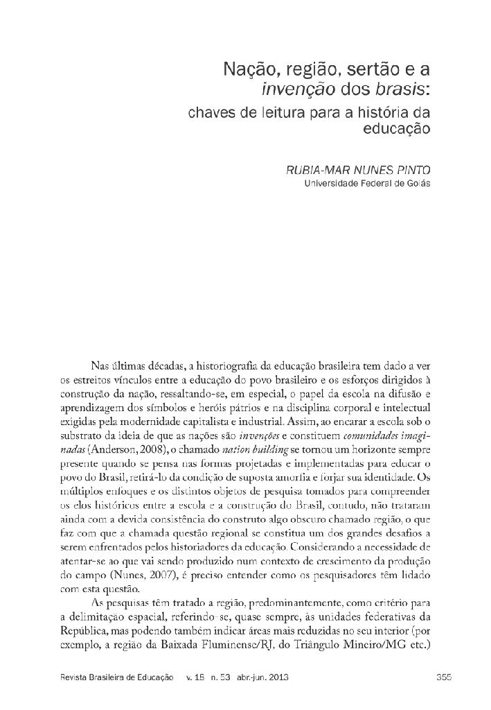 Nação, região, sertão e a invenção dos brasis: chaves de leitura para a história da educação