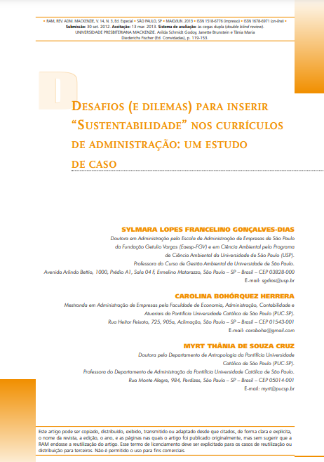 Desafios (e dilemas) para inserir &quot;Sustentabilidade&quot; nos currículos de administração: um estudo de caso