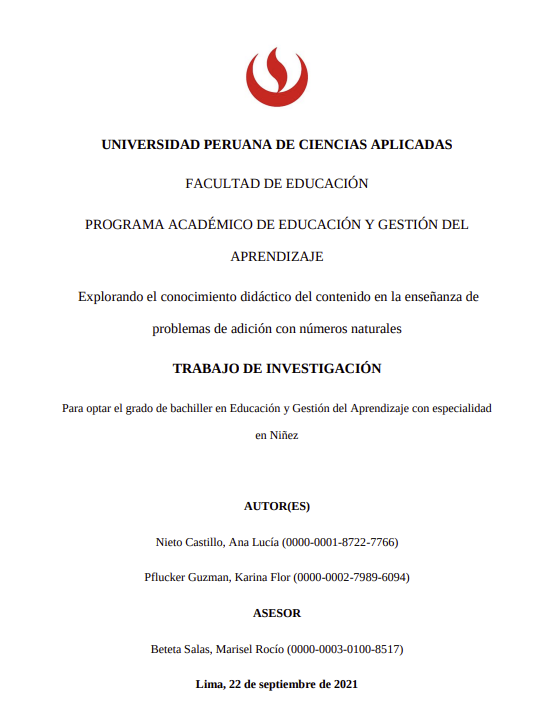 Explorando conocimiento didáctico del contenido en la enseñanza de problemas de adición con números naturales