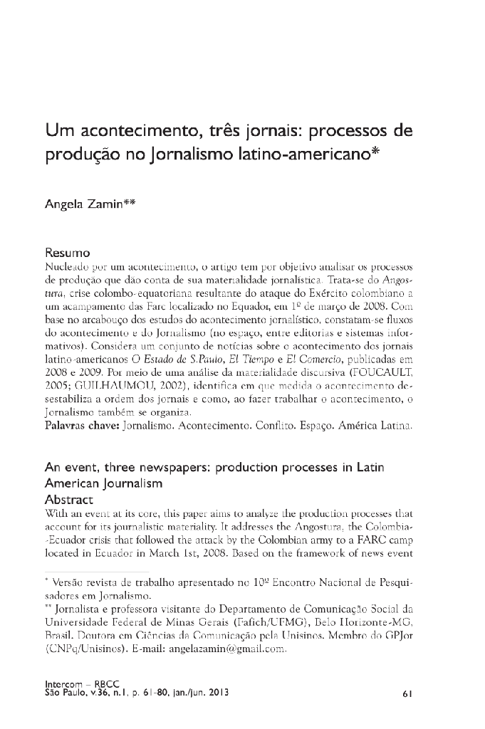 Um acontecimento, três jornais: processos de produção no Jornalismo latino-americano