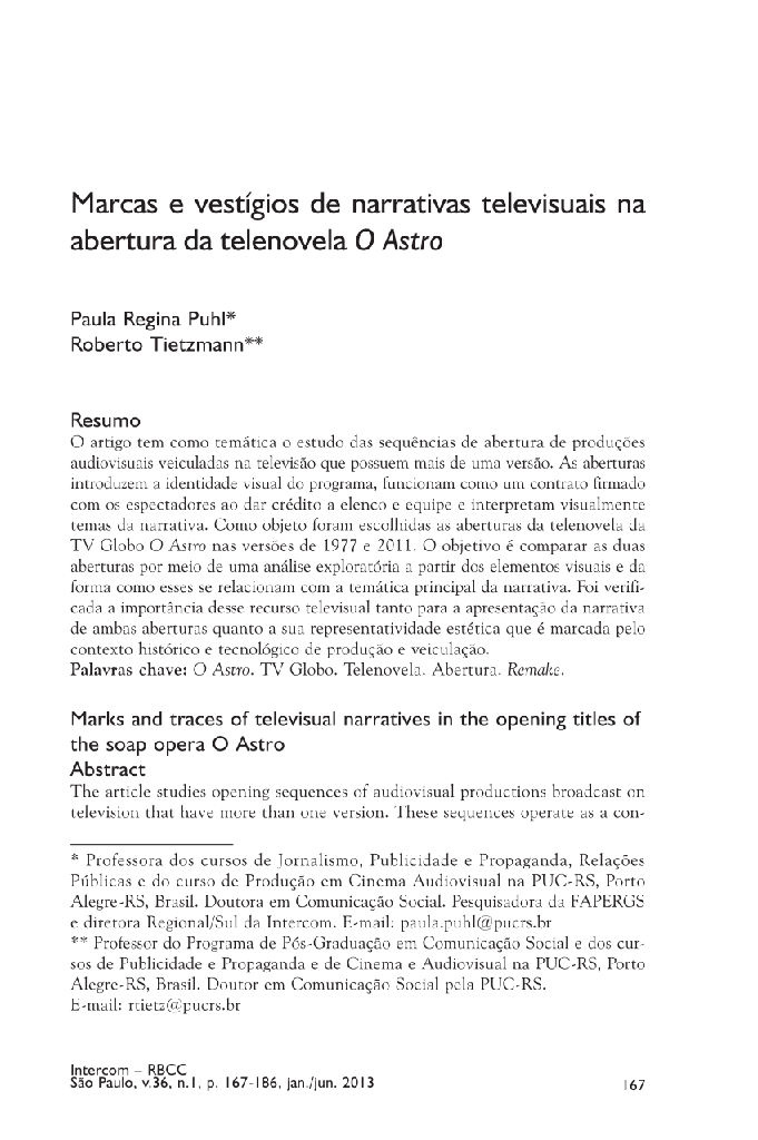Marcas e vestígios de narrativas televisuais na abertura da telenovela O Astro