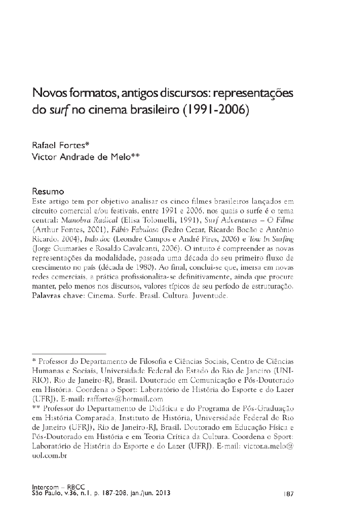 Novos formatos, antigos discursos: representações do surf no cinema brasileiro (1991-2006)