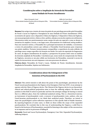 Considerações sobre a Ampliação da Intensao da Psicanálise numa Unidade de Pronto Atendimento