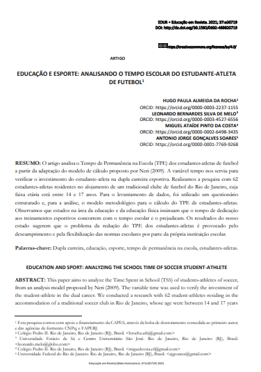 EDUCAÇÃO E ESPORTE: ANALISANDO O TEMPO ESCOLAR DO ESTUDANTE-ATLETA DE FUTEBOL