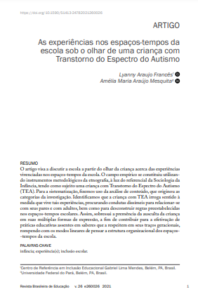 As experiências nos espaços-tempos da escola sob o olhar de uma criança com Transtorno do Espectro do Autismo