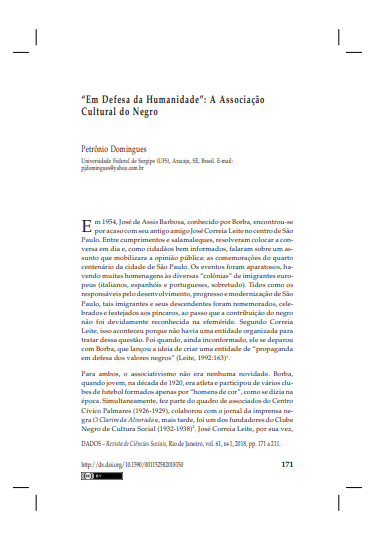 “Em Defesa da Humanidade”: A Associação Cultural do Negro