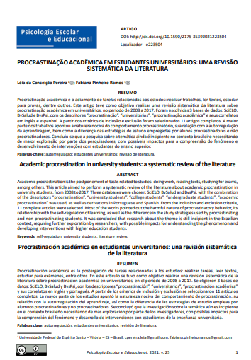 PROCRASTINAÇÃO ACADÊMICA EM ESTUDANTES UNIVERSITÁRIOS: UMA REVISÃO SISTEMÁTICA DA LITERATURA