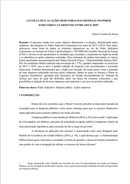 A evolução e as ações redutoras das despesas no Poder Judiciário Catarinense entre 2015 e 2018