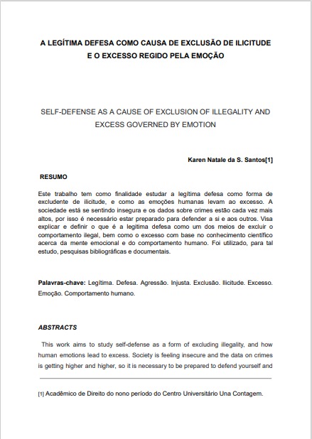 A Legítima Defesa como Causa de Exclusão de Ilicitude e o excesso regido pela emoção