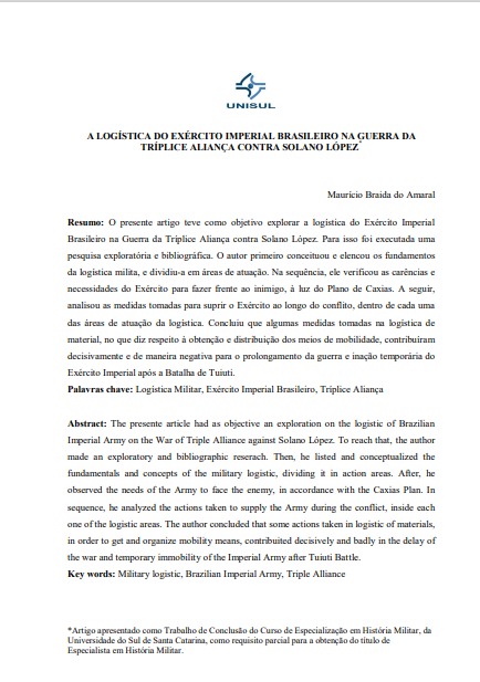 A logística do exército imperial brasileiro na guerra da Tríplice Aliança contra Solano López