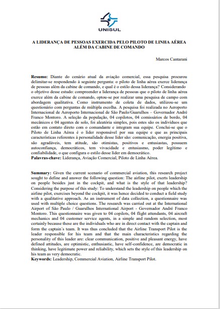 A liderança de pessoas exercida pelo piloto de linha aérea além da cabine de comando