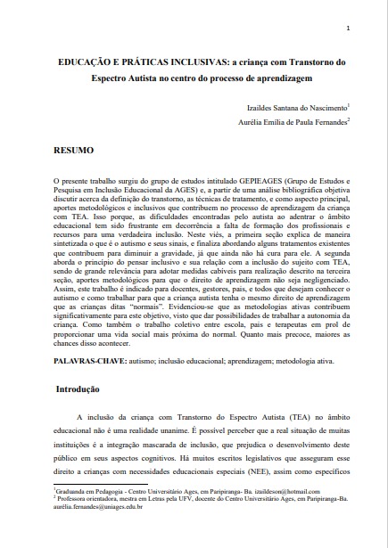 Educação e práticas inclusivas: a criança com Transtorno do Espectro Autista no centro do processo de aprendizagem