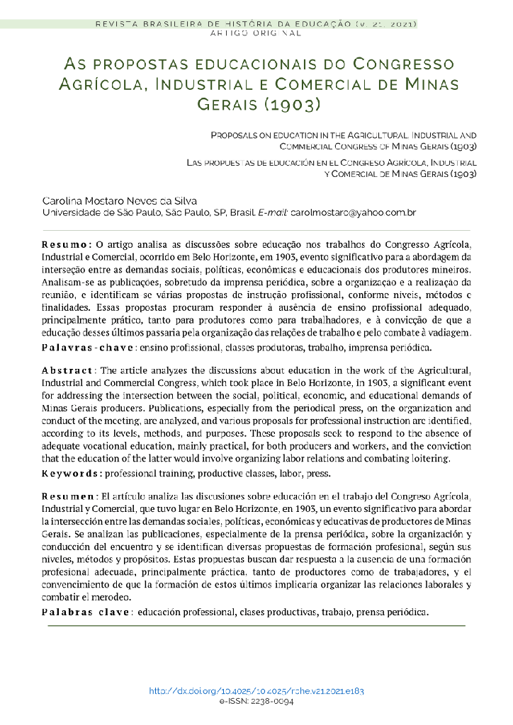 As propostas educacionais do Congresso Agrícola, Industrial e Comercial de Minas Gerais (1903)