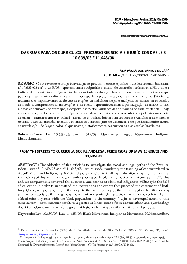 DAS RUAS PARA OS CURRÍCULOS: PRECURSORES SOCIAIS E JURÍDICOS DAS LEIS 10.639/03 E 11.645/08