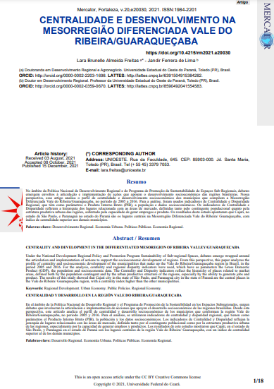 CENTRALIDADE E DESENVOLVIMENTO NA MESORREGIÃO DIFERENCIADA VALE DO RIBEIRA/GUARAQUEÇABA