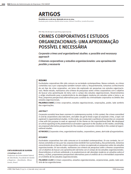 CRIMES CORPORATIVOS E ESTUDOS ORGANIZACIONAIS: UMA APROXIMAÇÃO POSSÍVEL E NECESSÁRIA