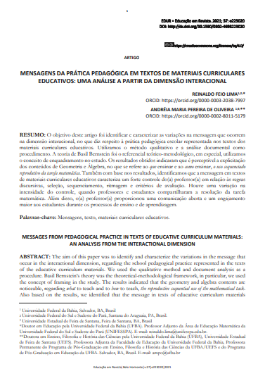 MENSAGENS DA PRÁTICA PEDAGÓGICA EM TEXTOS DE MATERIAIS CURRICULARES EDUCATIVOS: UMA ANÁLISE A PARTIR DA DIMENSÃO INTERACIONAL