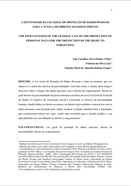 A efetividade da lei geral de proteção de dados pessoais para a tutela do direito ao esquecimento
