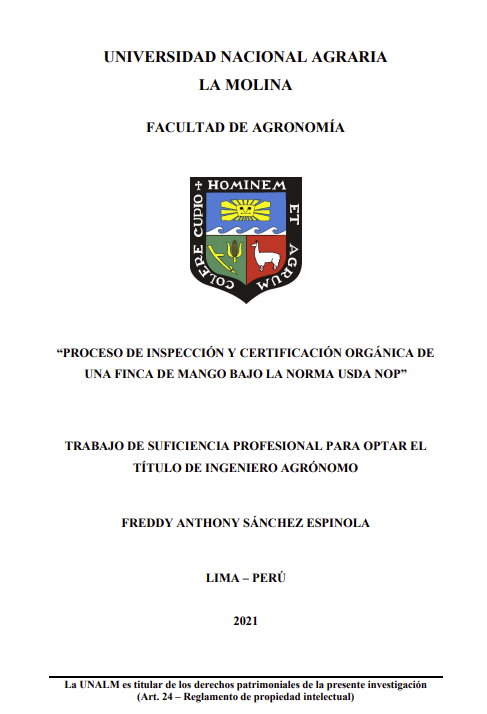 Proceso de inspección y certificación orgánica de una finca de mango bajo la norma USDA NOP