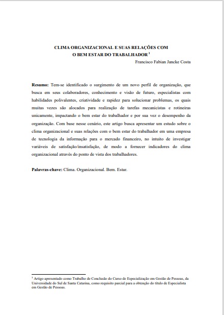 Clima organizacional e suas relações com o bem estar do trabalhador