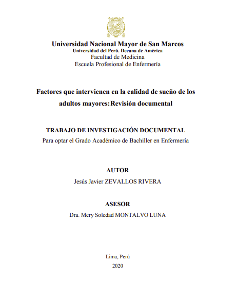 Factores que intervienen en la calidad de sueño de los adultos mayores: Revisión documental