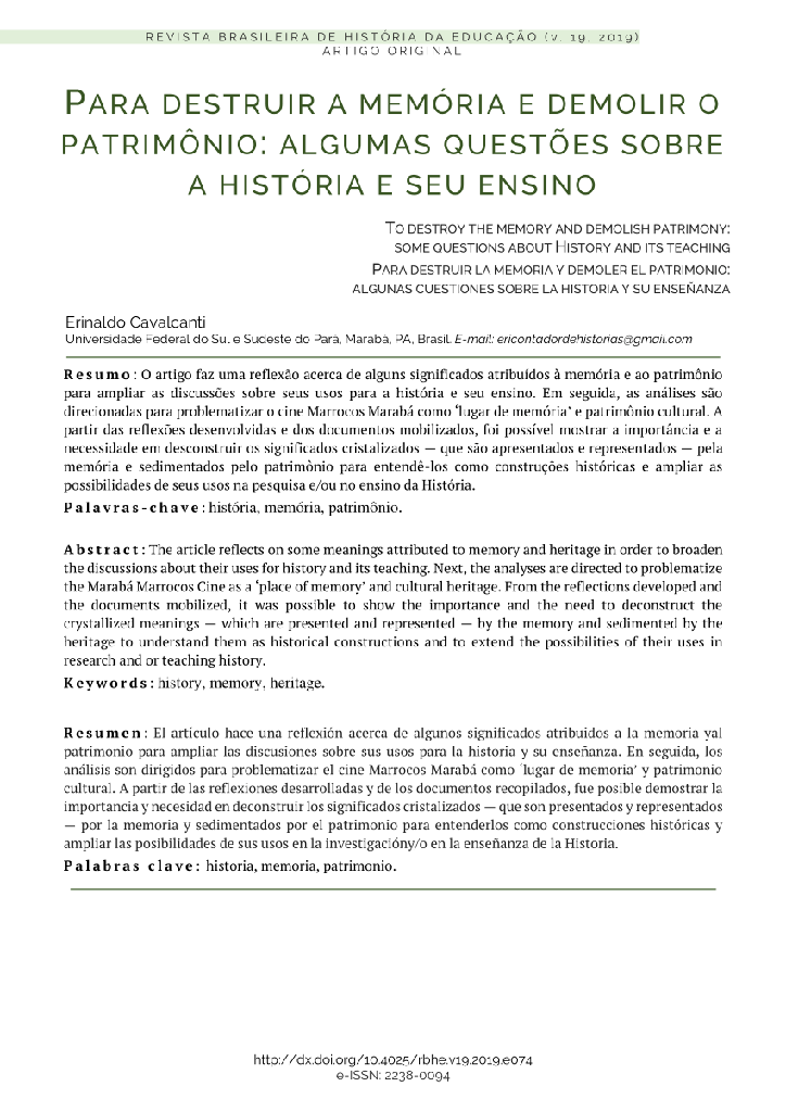 Para destruir a memória e demolir o patrimônio: algumas questões sobre a história e seu ensino