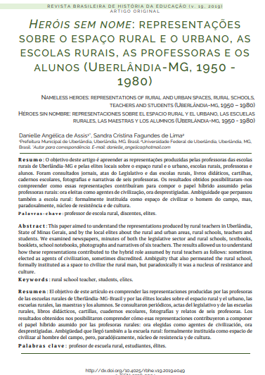 Heróis sem nome: representações sobre o espaço rural e o urbano, as escolas rurais, as professoras e os alunos (Uberlândia-MG, 1950 - 1980)