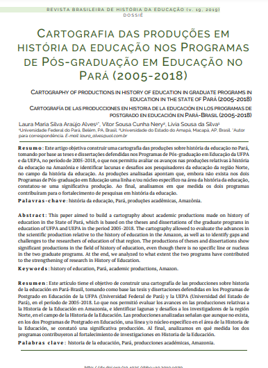 Cartografia das produções em história da educação nos Programas de Pós-graduação em Educação no Pará (2005-2018)