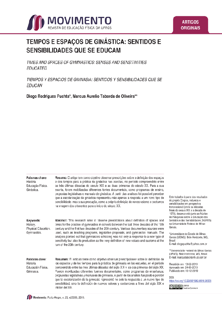 TEMPOS E ESPAÇOS DE GINÁSTICA: SENTIDOS E SENSIBILIDADES QUE SE EDUCAM