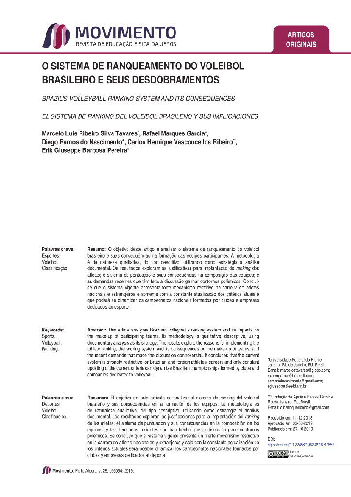 O SISTEMA DE RANQUEAMENTO DO VOLEIBOL BRASILEIRO E SEUS DESDOBRAMENTOS