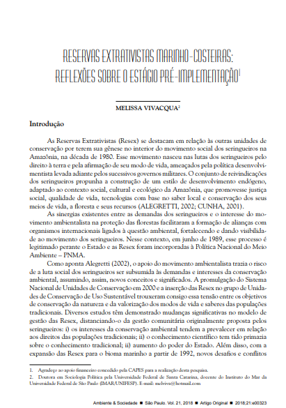 COASTAL-MARINE EXTRACTIVE RESERVES: REFLECTIONS ON THE PRE-IMPLEMENTATION STAGE